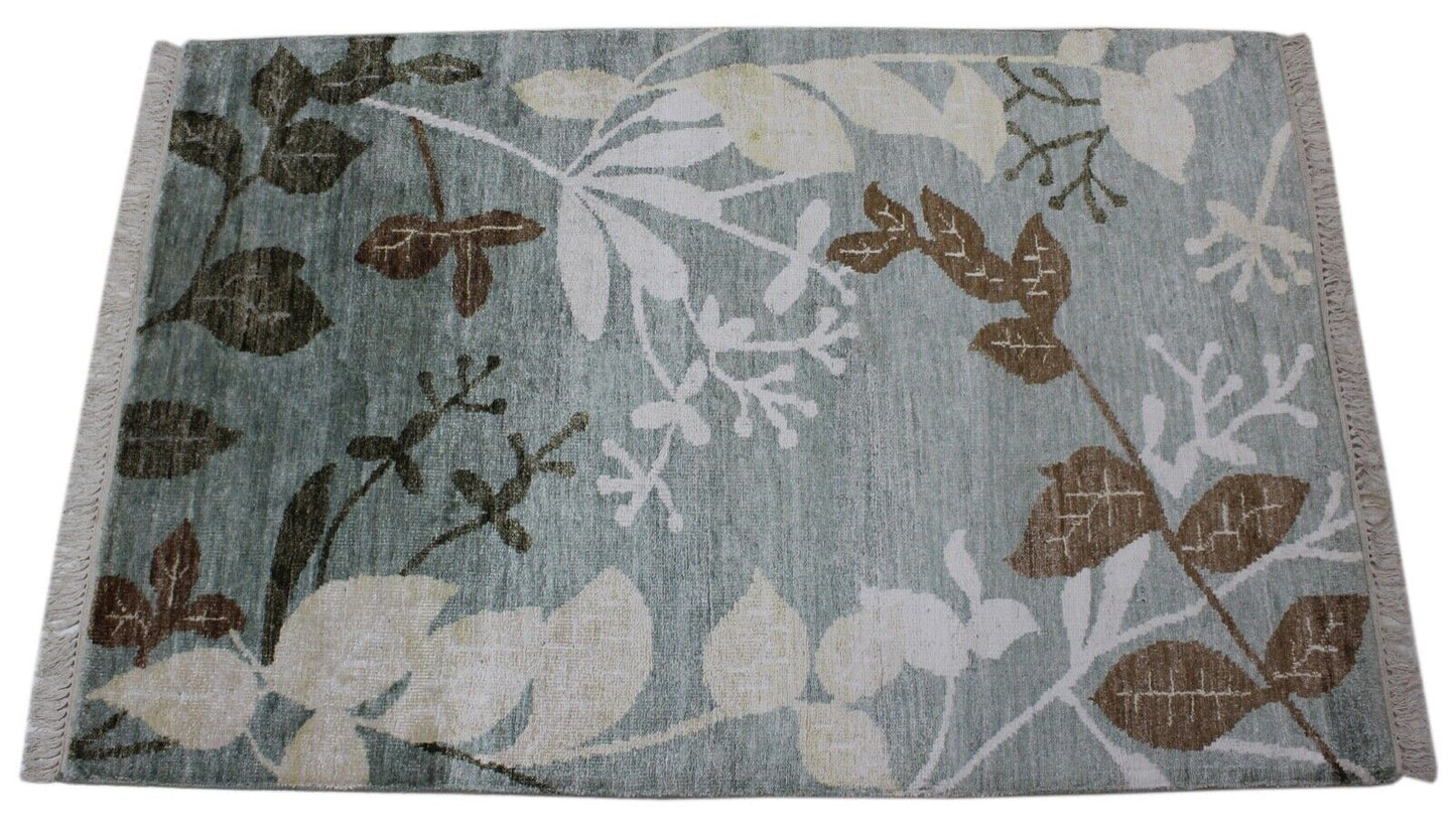 Seide Handgeknüpft Teppich 120X180 cm Hell Grün Grau Seidenteppich Silk