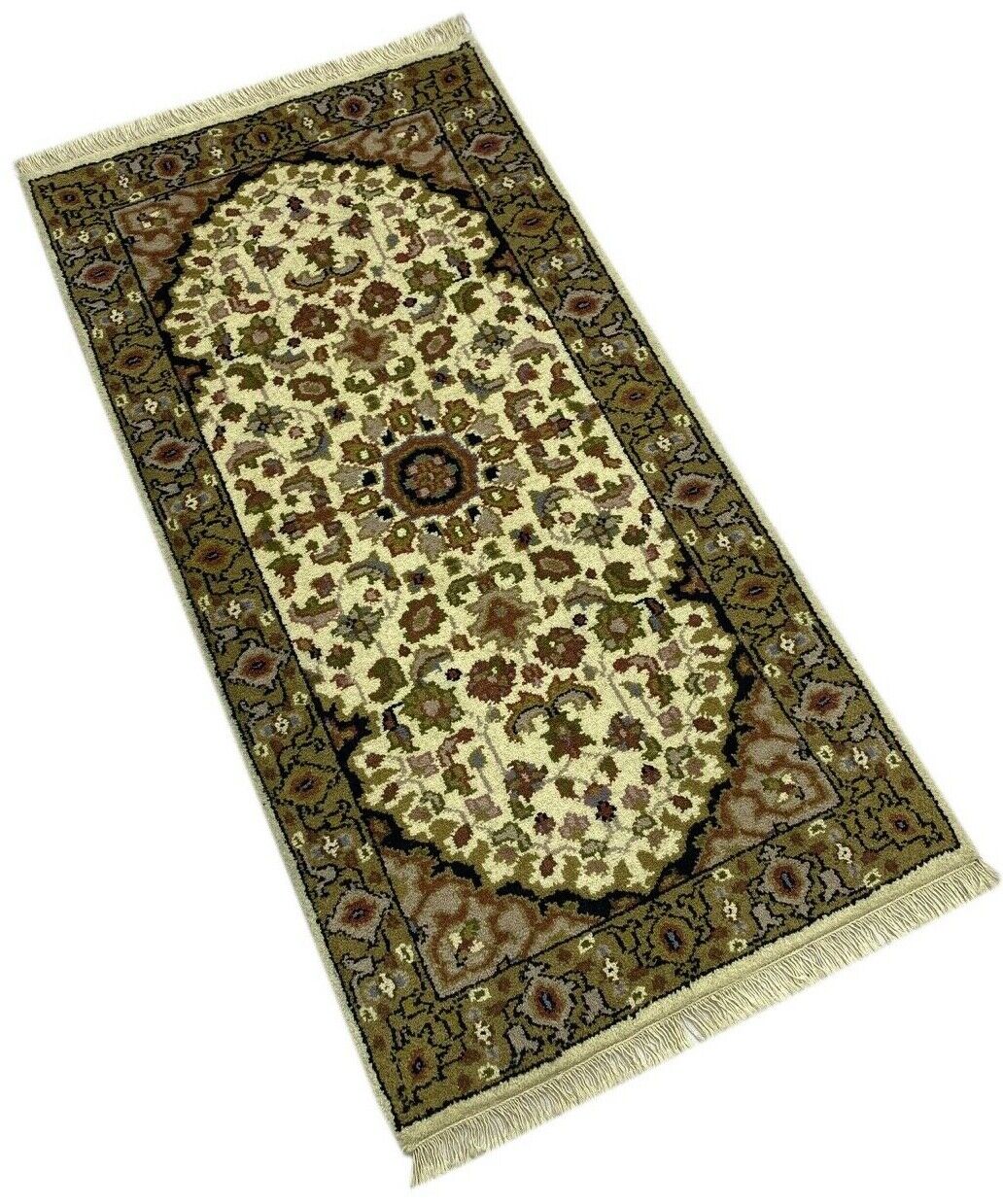 Beige Teppich Wolle Handgeknüpft Orientteppich 100% Schurwolle 70X140 cm D8