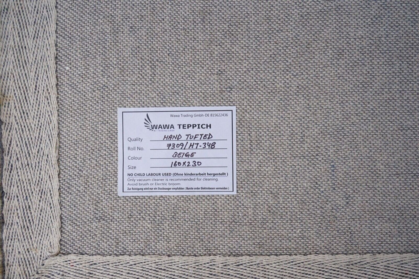 Teppich 100% Wolle Grau Beige 160X230 cm Natürliche Wolle Handgetuftet HT348u