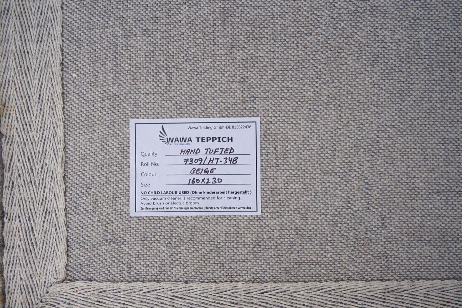 Tappeto 100% Lana Grigio Beige 160X230 cm Lana Naturale Tuftato a Mano HT348u