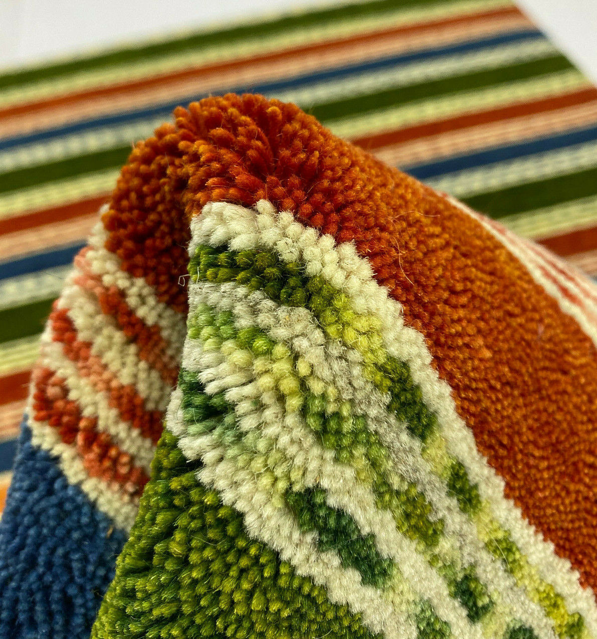 Teppich 100% Wolle Bunt Orange Blau Grün Beige Gabbeh Handgewebt 124x184 cm S107