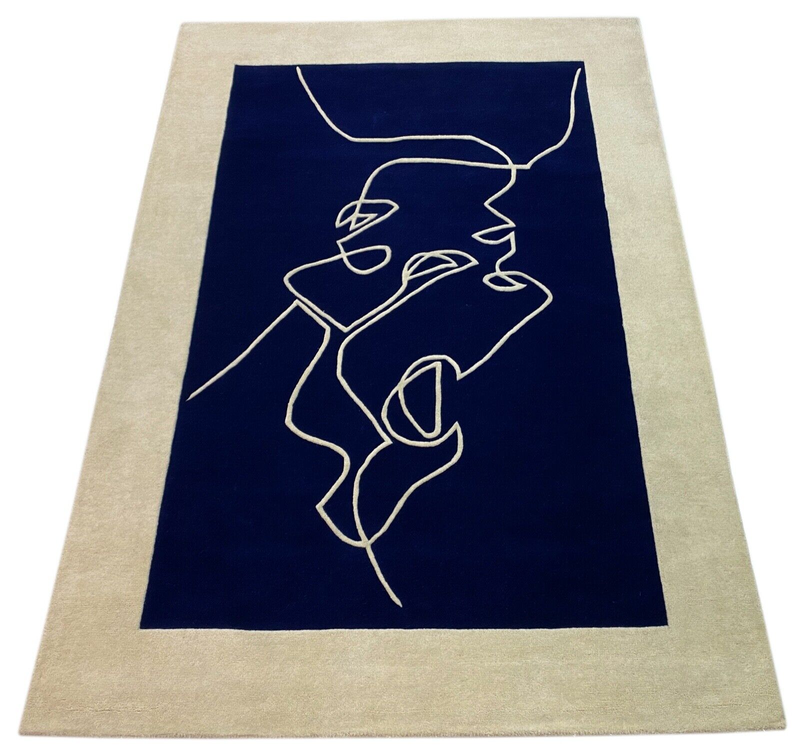 Blau Beige Teppich 170X240 CM 100% Wolle Handarbeit  Orientteppich