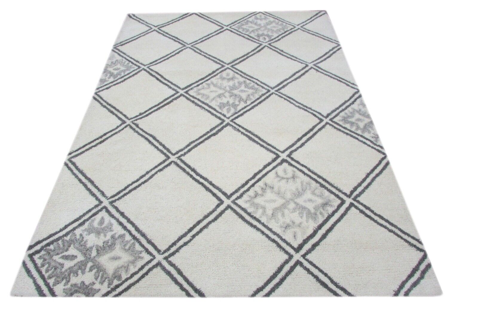 Tæppe 100% uld grå beige 160x230 cm håndlavet håndtuftet T860