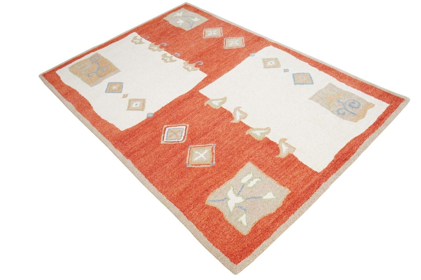 Teppich 100% Wolle Orange Beige 160X230 cm Orientteppich Handgetuftet HT355