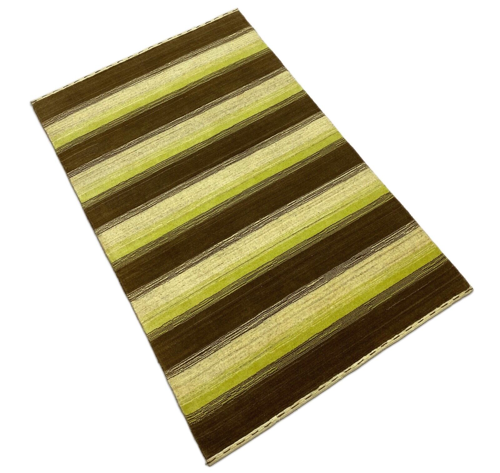 Teppich 100% Wolle Braun Beige Gelb Gabbeh lori Handgewebt 119x185 cm S76