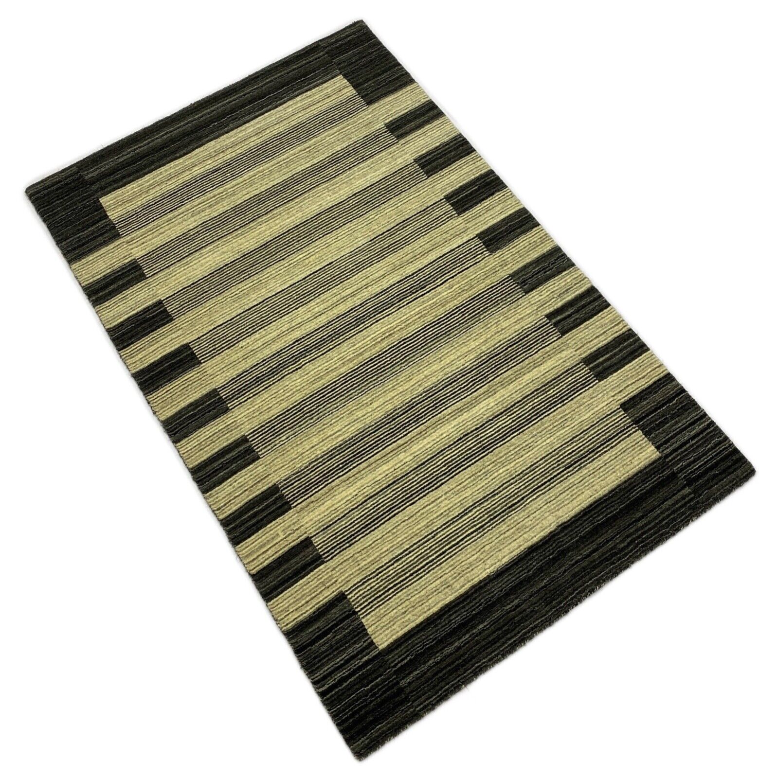 Teppich Gabbeh Beige Schwarz 100% Wolle lori Handgewebt 120x180 cm S23
