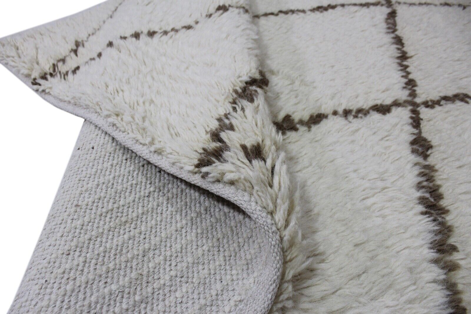 Teppich 100% Wolle Marokko Beige Elfenbein Handgewebt Orientteppich R40