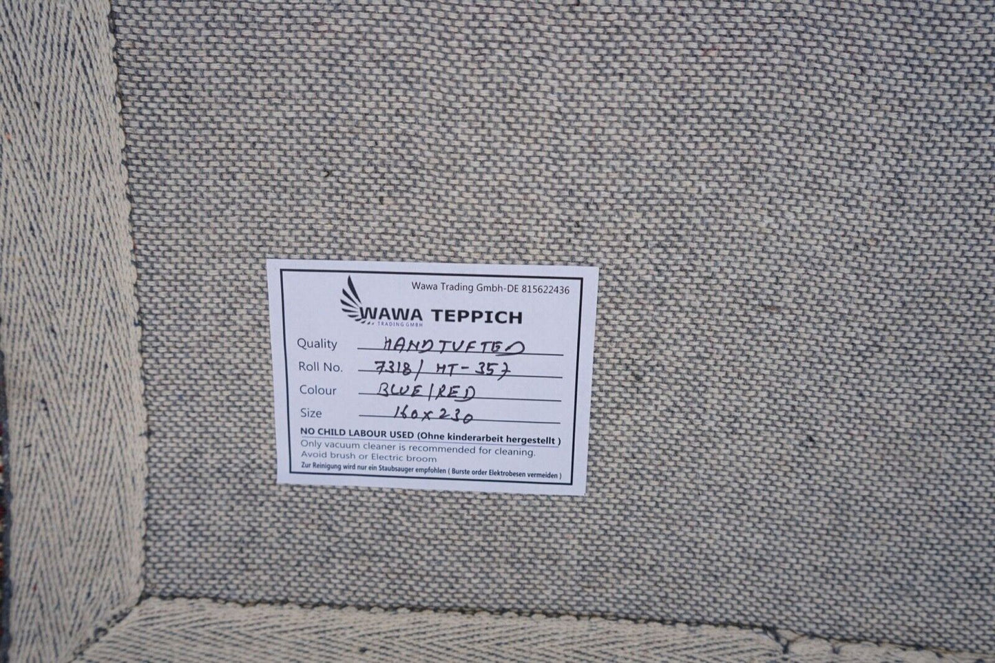 Teppich 100% Wolle Rot Blau Beige 160X230 cm Orientteppich Handgetuftet HT357