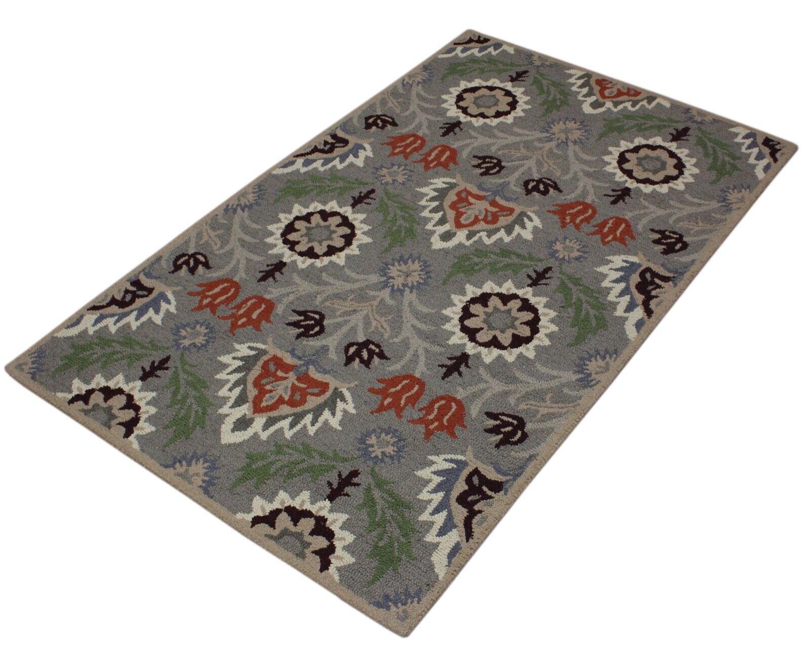 Grau Teppich 100% Wolle Grün Beige Orientteppich 150X240 cm Handgetuftet MH861