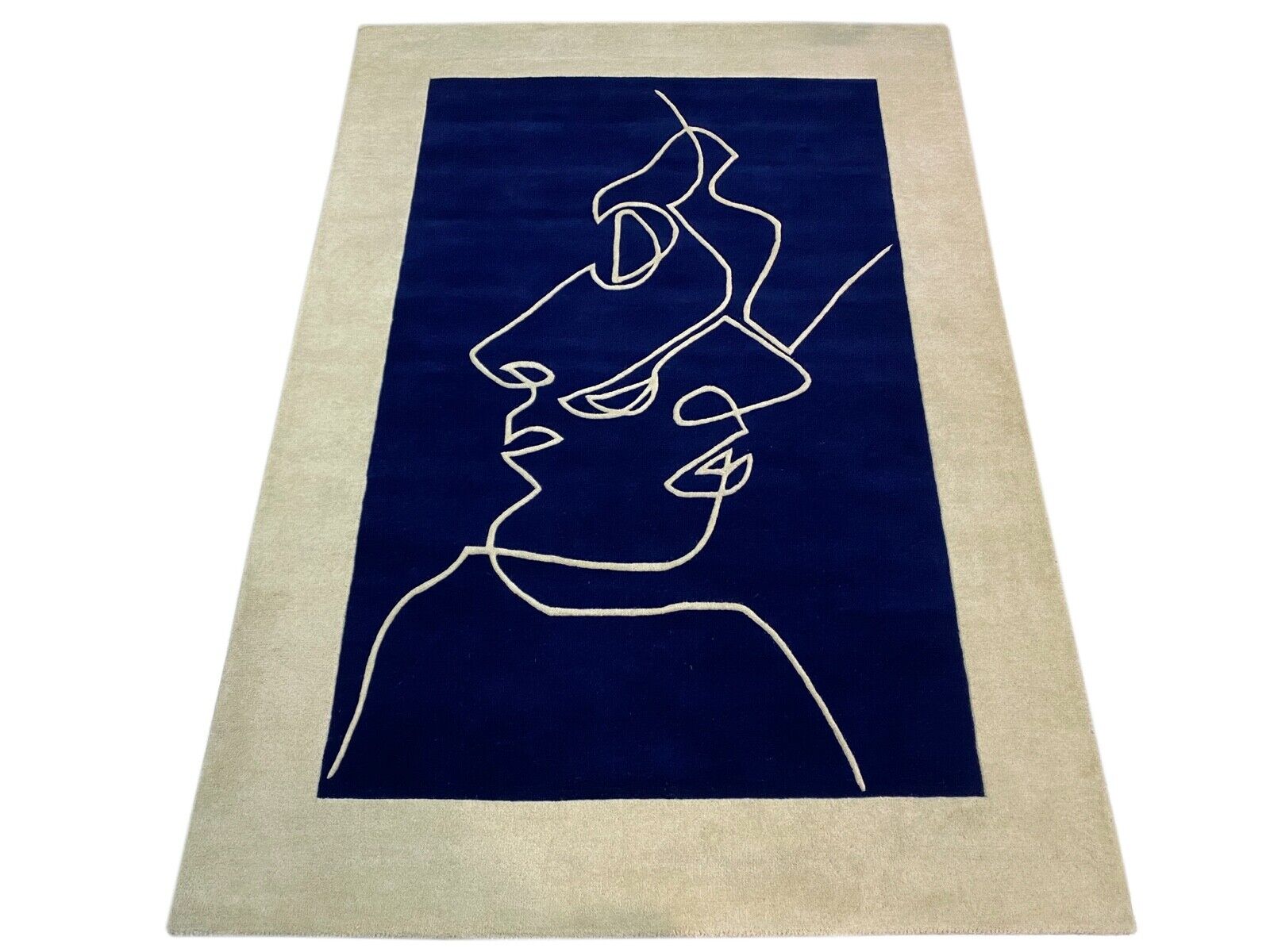 Blau Beige Teppich 170X240 CM 100% Wolle Handarbeit  Orientteppich