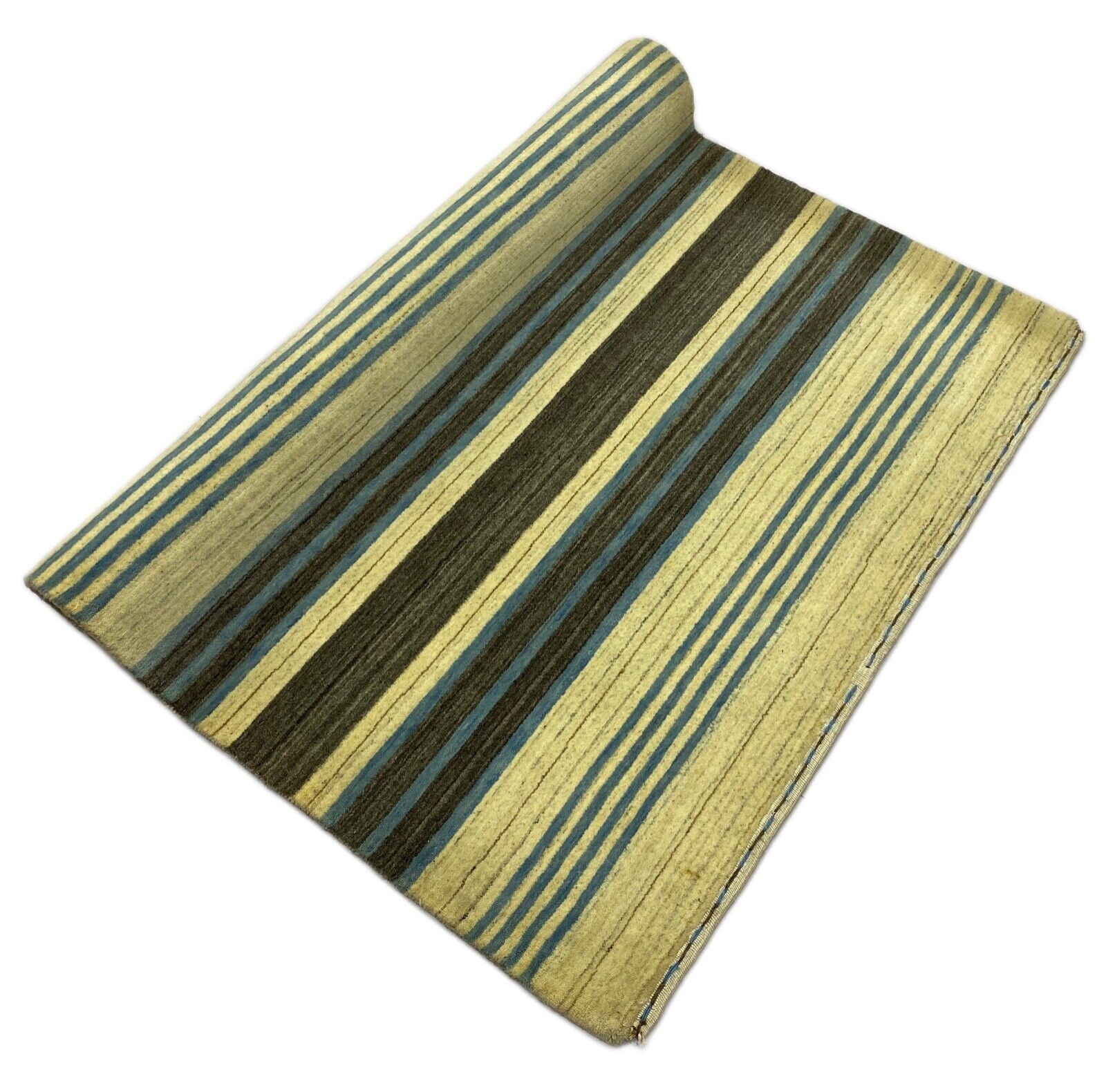 Teppich Gabbeh Beige Grau Blau 100% Wolle loom lori Handgewebt 129x182 cm S14
