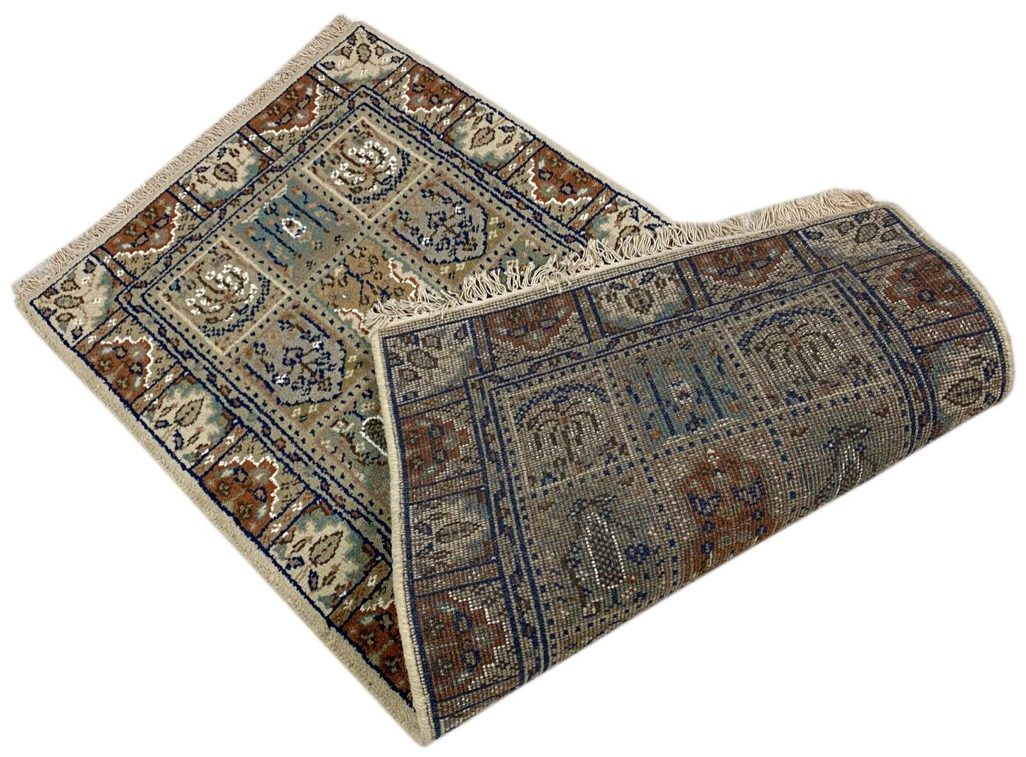 Beige Teppich Wolle Handgeknüpft Orientteppich 100% Schurwolle 70X150 cm B01