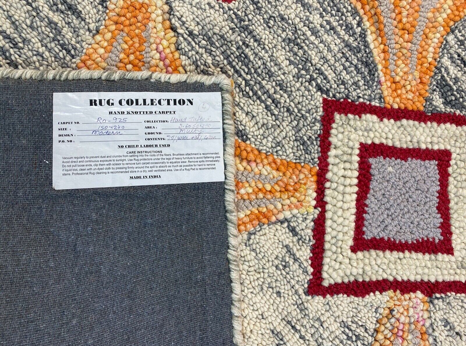 Designer Teppich Orange Beige Rot Grau 100% Wolle Handarbeit 150X240 CM MH925