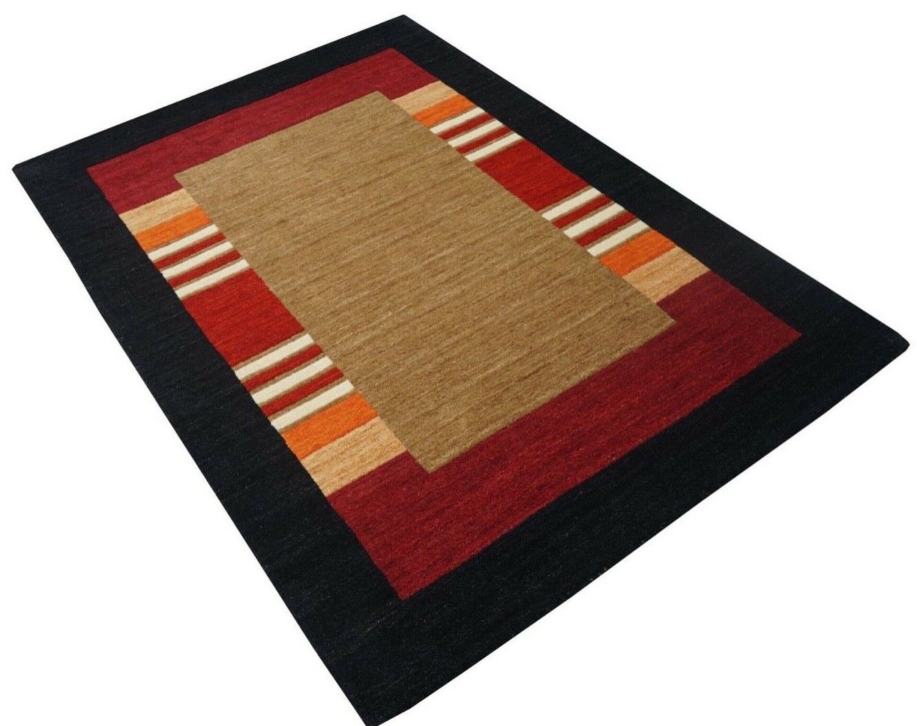 Rosa Beige Schwarz 140X200 cm Teppich 100% Wolle Orient Handgetuftet HT630