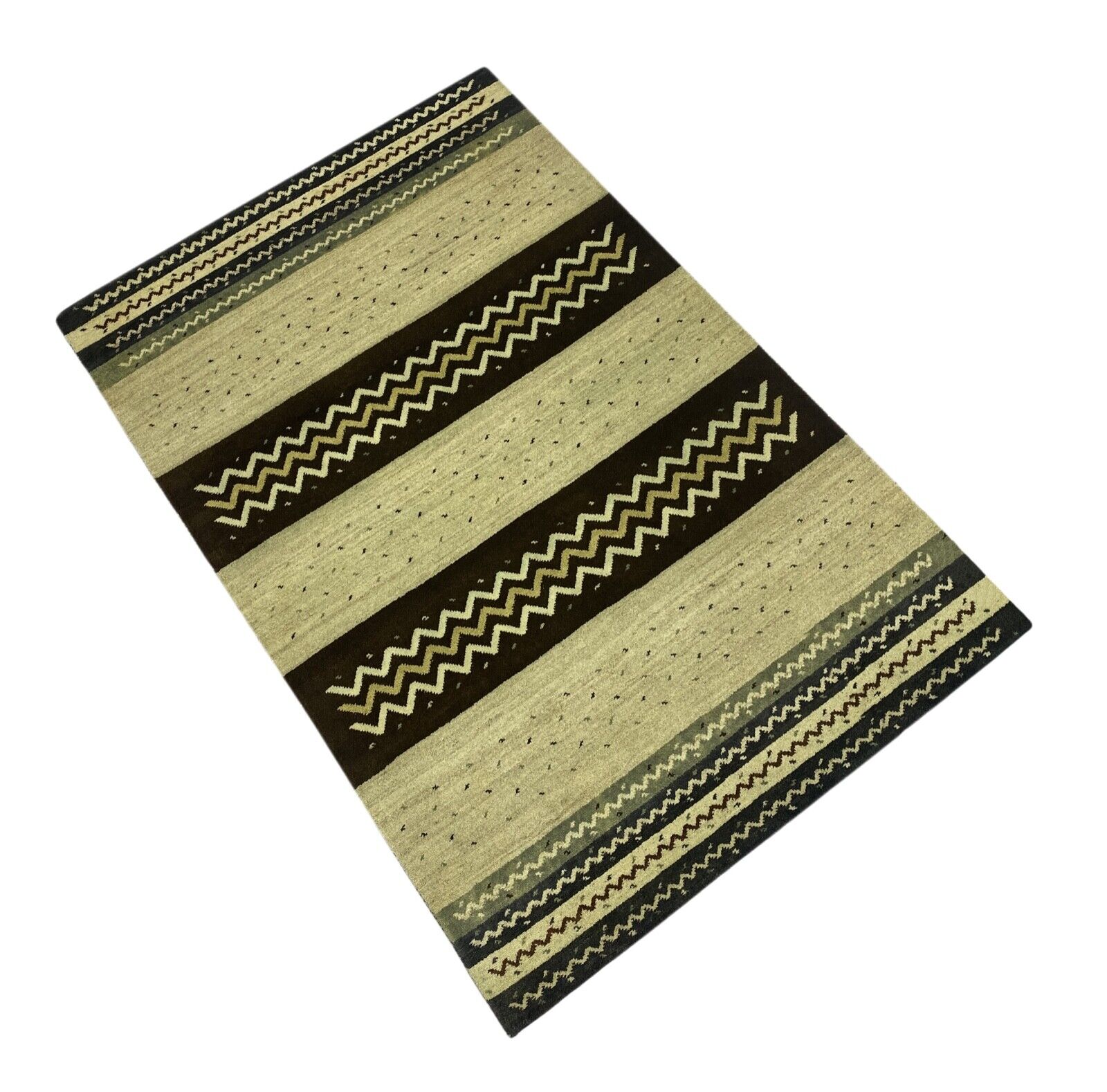 Gabbeh Teppich 100% Wolle Gelbbraun Antikes weiß Handgeknüpft 167X244 cm WR50