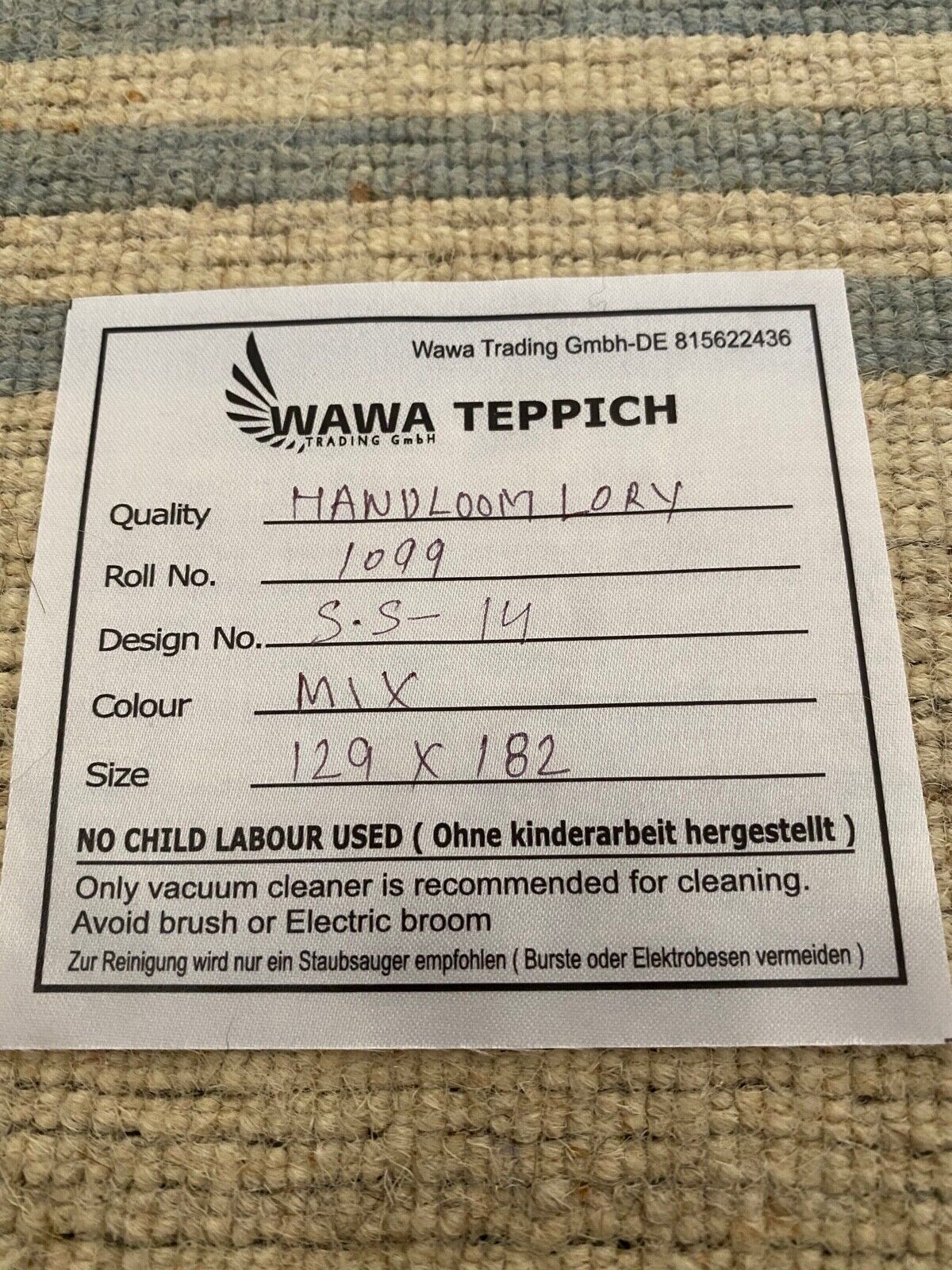 Teppich Gabbeh Beige Grau Blau 100% Wolle loom lori Handgewebt 129x182 cm S14