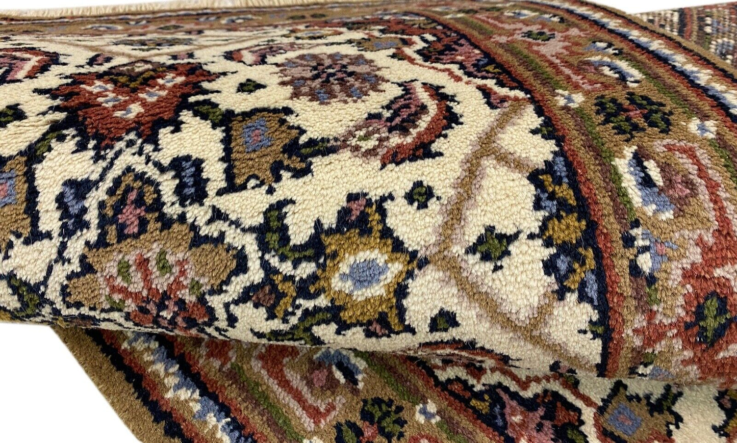 Beige Braun Teppich 100% Wolle Handgeknüpft Orientteppich  70X140 cm D11