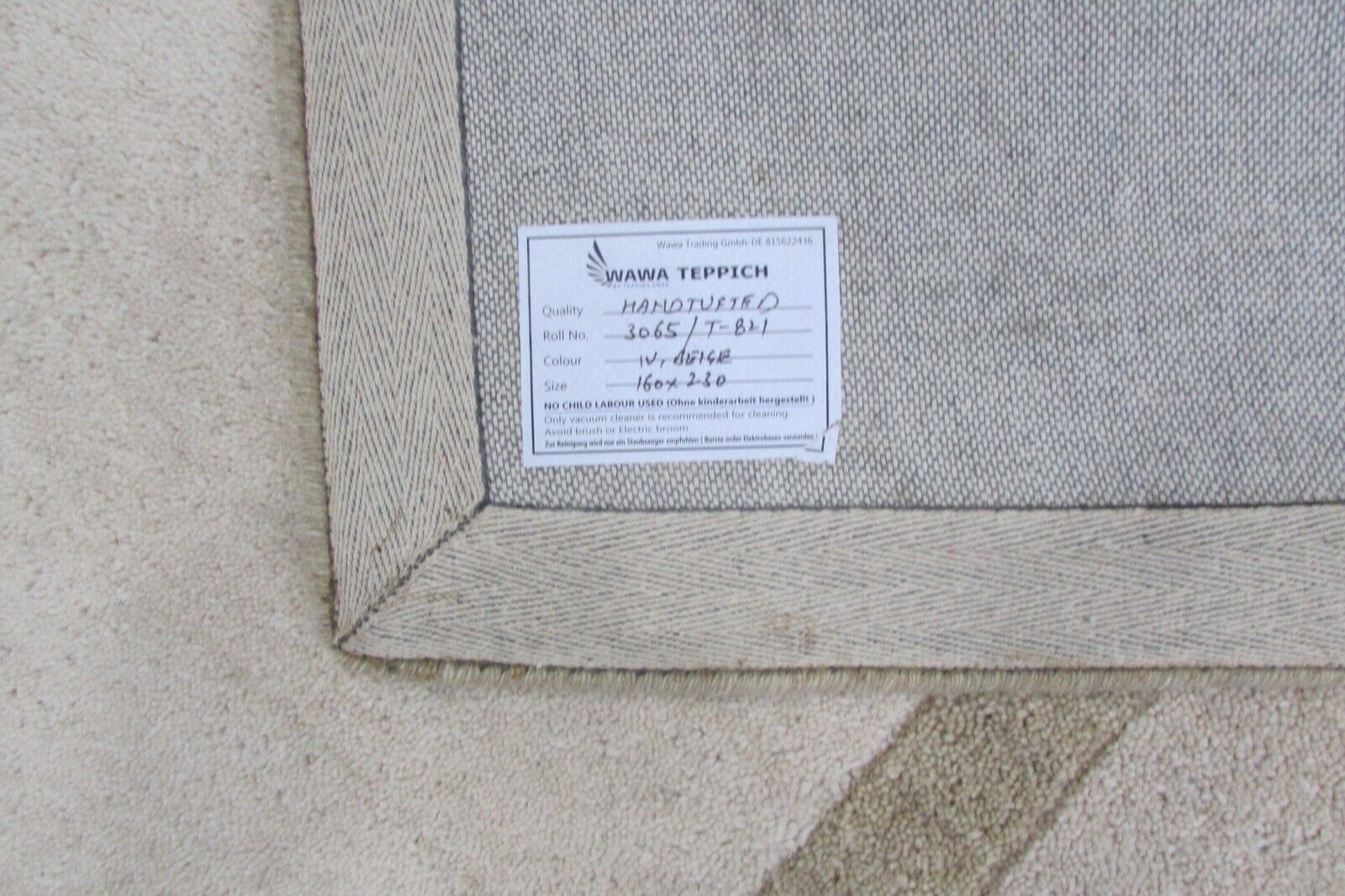 Elfenbeinfarbe Teppich 100% Wolle béžová 160X230 cm Handarbeit Handgetuftet T821 