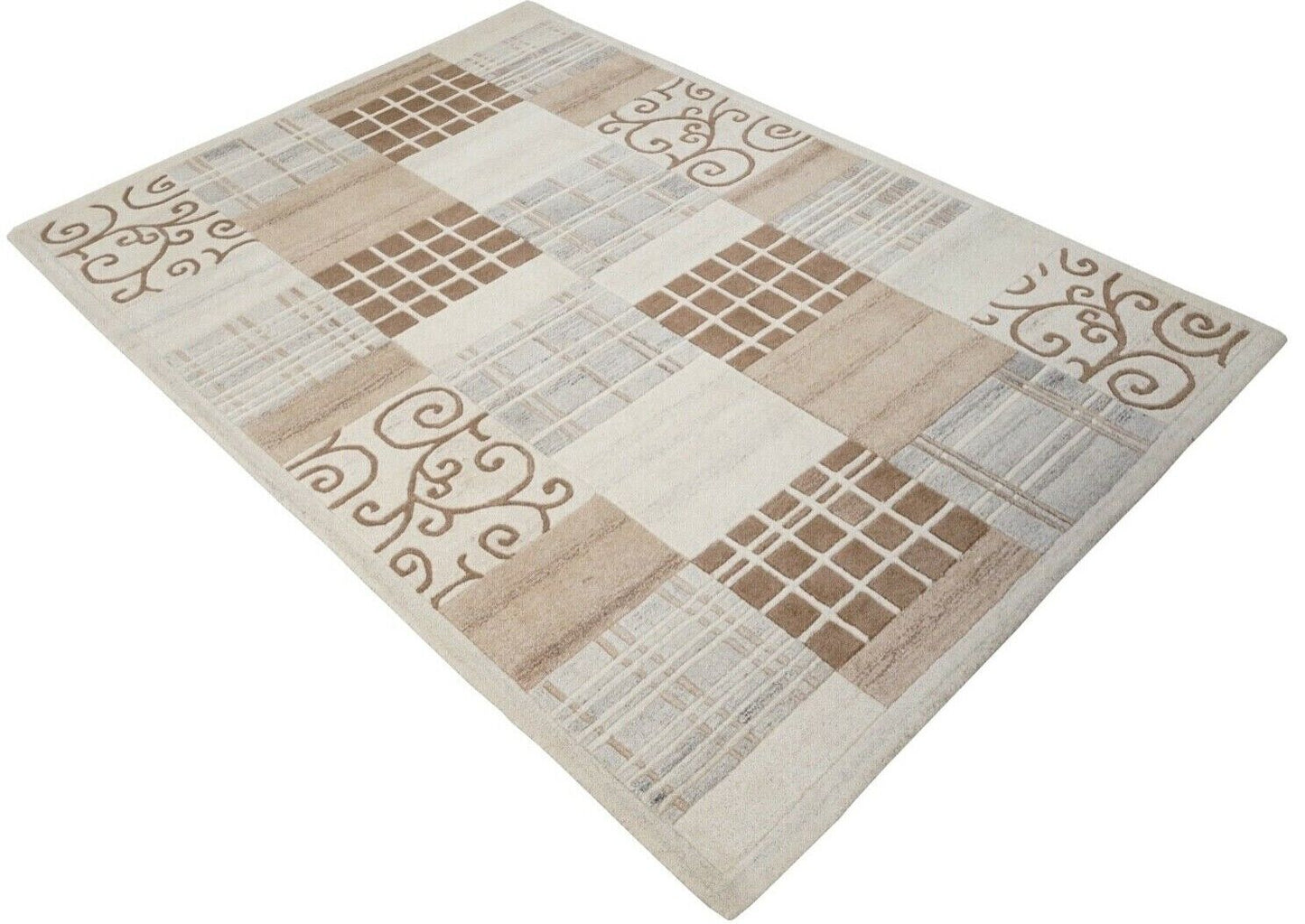 Teppich 100% Wolle Grau Beige 160X230 cm Natürliche Wolle Handgetuftet HT348u