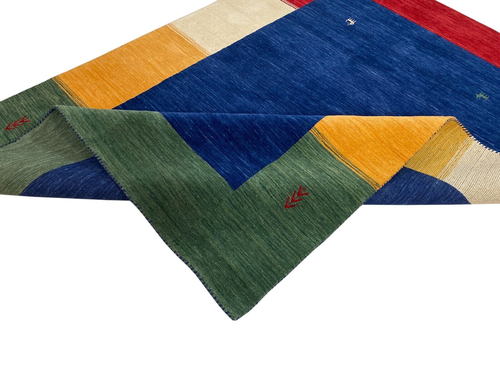 Blau Gabbeh 100% Wolle Orientteppich 170x240 cm Handgewebt loom Teppich