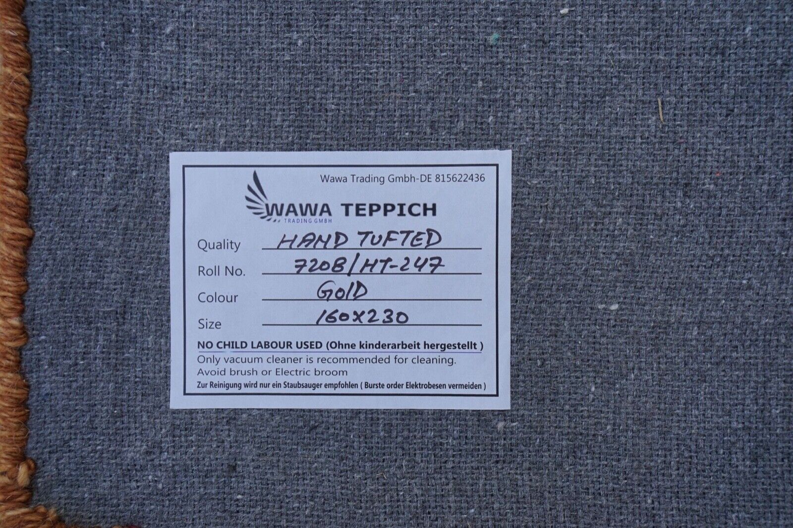 Gold Teppich 100% Wolle Beige 160X230 cm Orientteppich Handgetuftet HT247