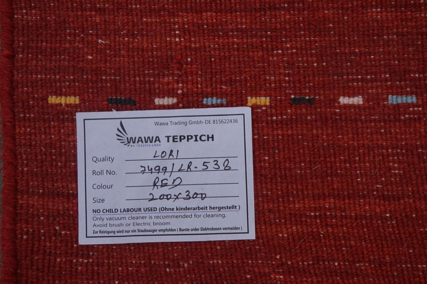 Rot Gabbeh Teppich 100% Wolle 200x300 cm Handgewebt Orientteppich Lr538