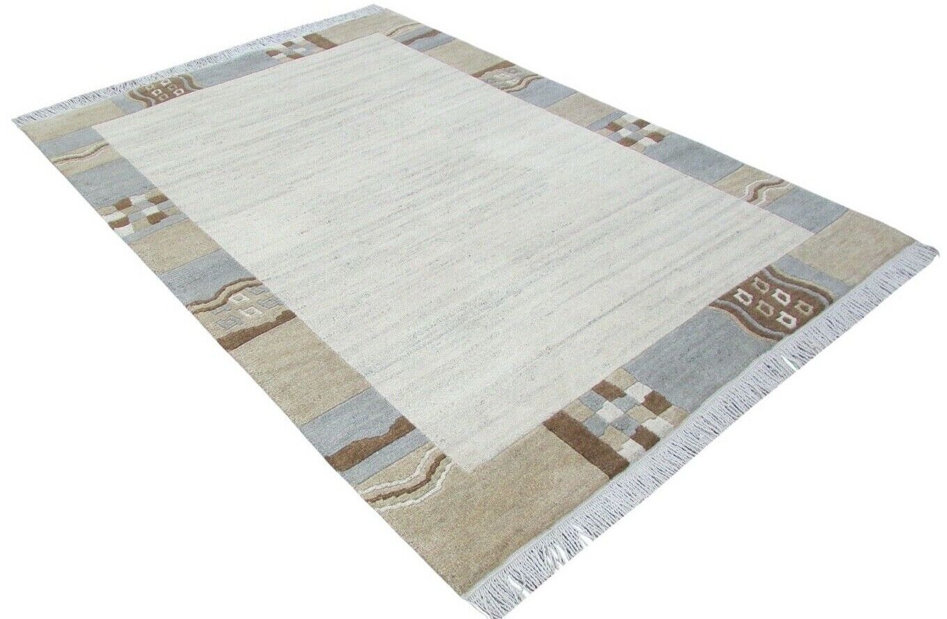 Nepal-matto, käsin solmittu beige, 100 % villaa, itämainen matto, ruskea, 159 x 226 cm, N-153