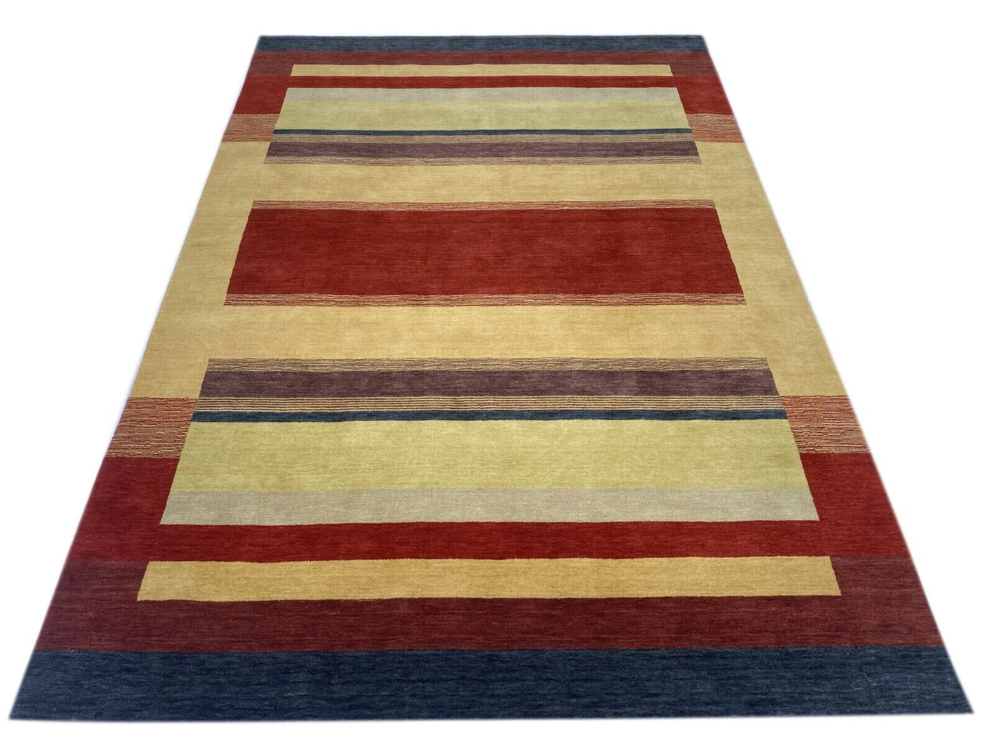 Teppich 100% Wolle 200x300 cm rot Beige grau Handgewebt Gabbeh Orientteppich