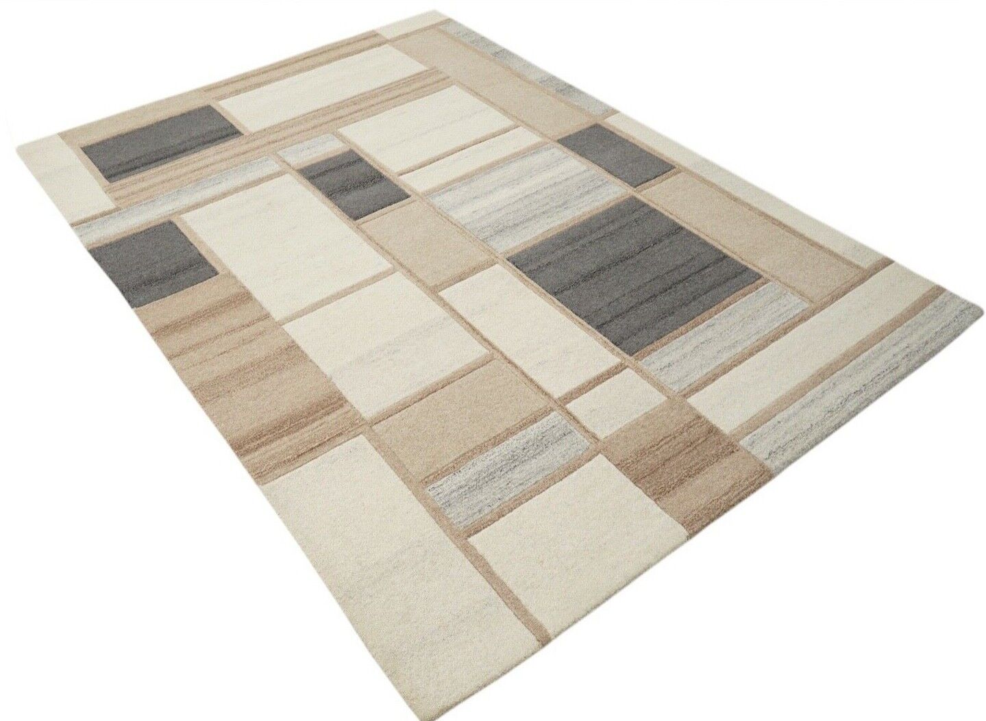 Teppich 100% Wolle Grau Braun 160X230 cm Natürliche Wolle Handgetuftet HT196