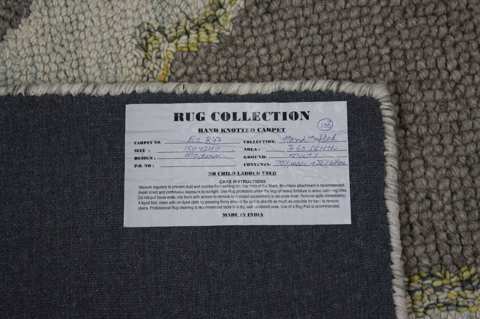 Teppich 100% Wolle 150X240 CM Braun Gelb Handarbeit Handgetuftet Loop MH847