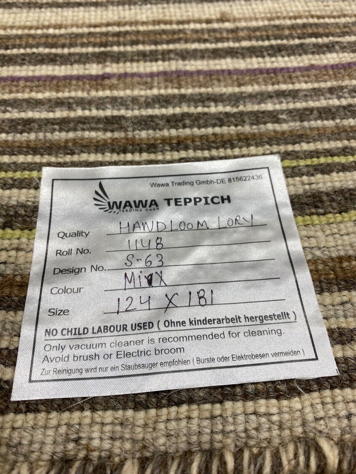 Teppich Gabbeh Beige Braun 100% Wolle loom lori Handgewebt 120x180 cm S63