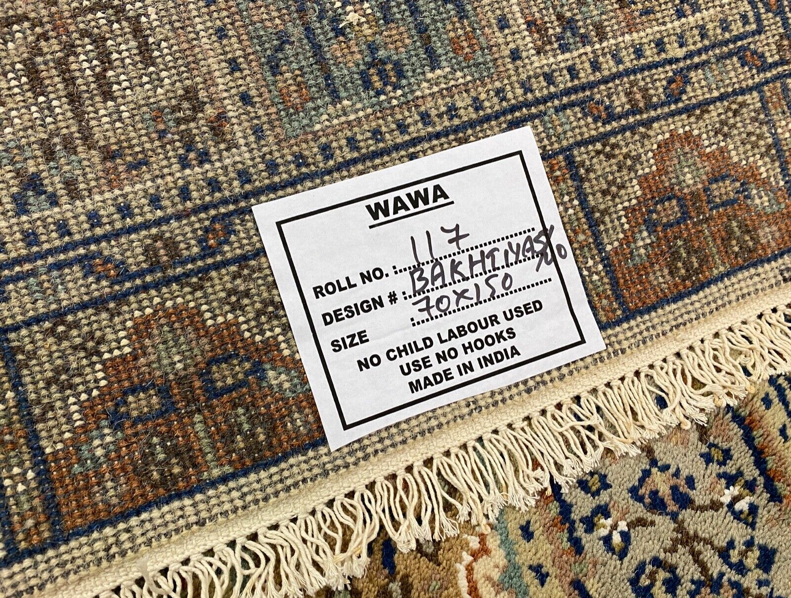 Beige Teppich Wolle Handgeknüpft Orientteppich 100% Schurwolle 70X150 cm B01