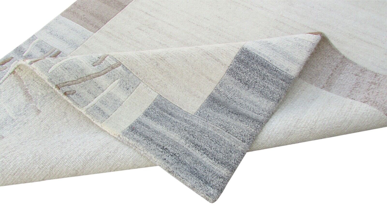 Nepal Teppich Handgeknüpft Grau beige 100% Wolle Orientteppich 163x226 cm N-96