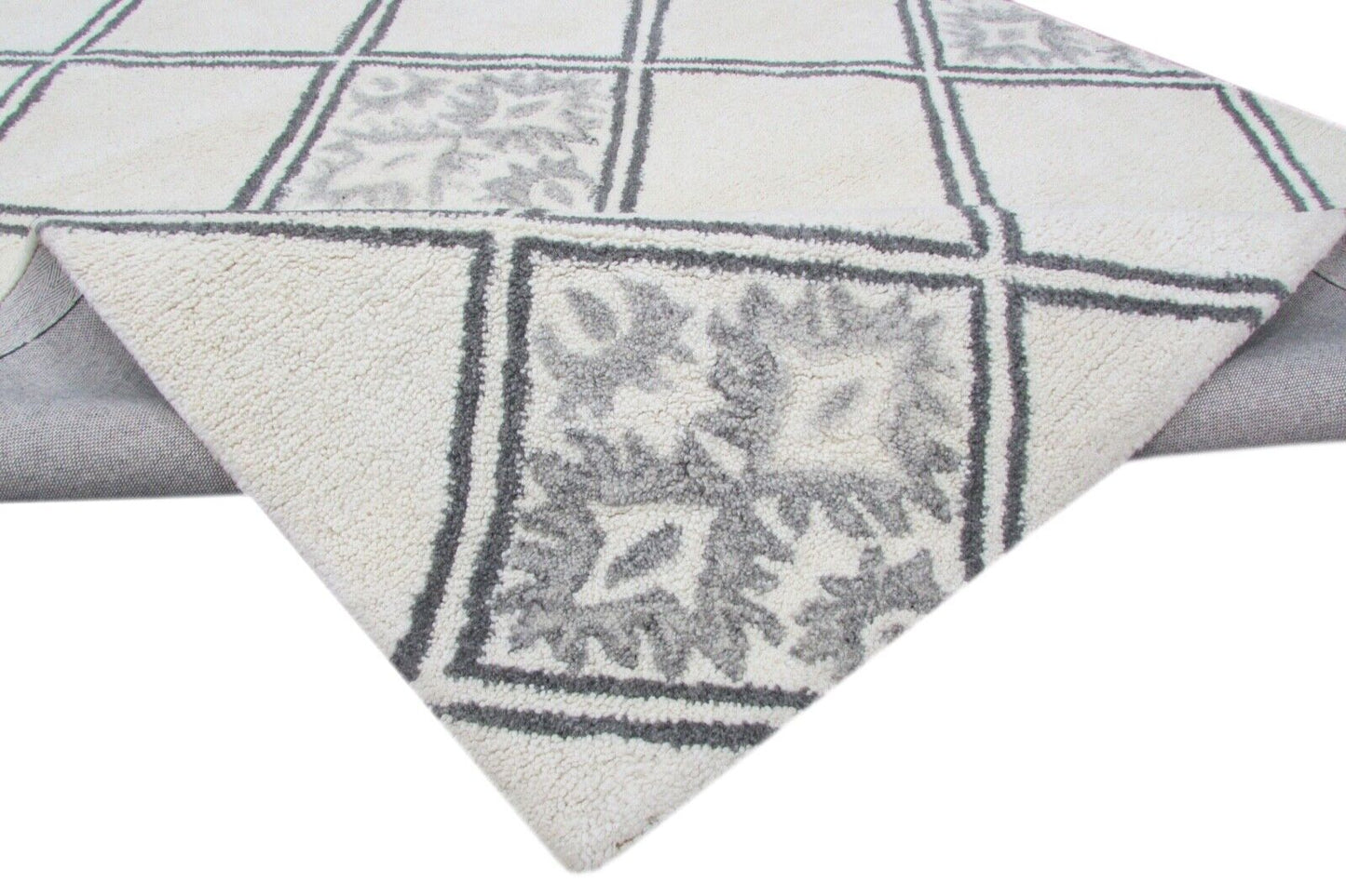Teppich 100% Wolle Grau Beige 160X230 cm Handarbeit Handgetuftet T860