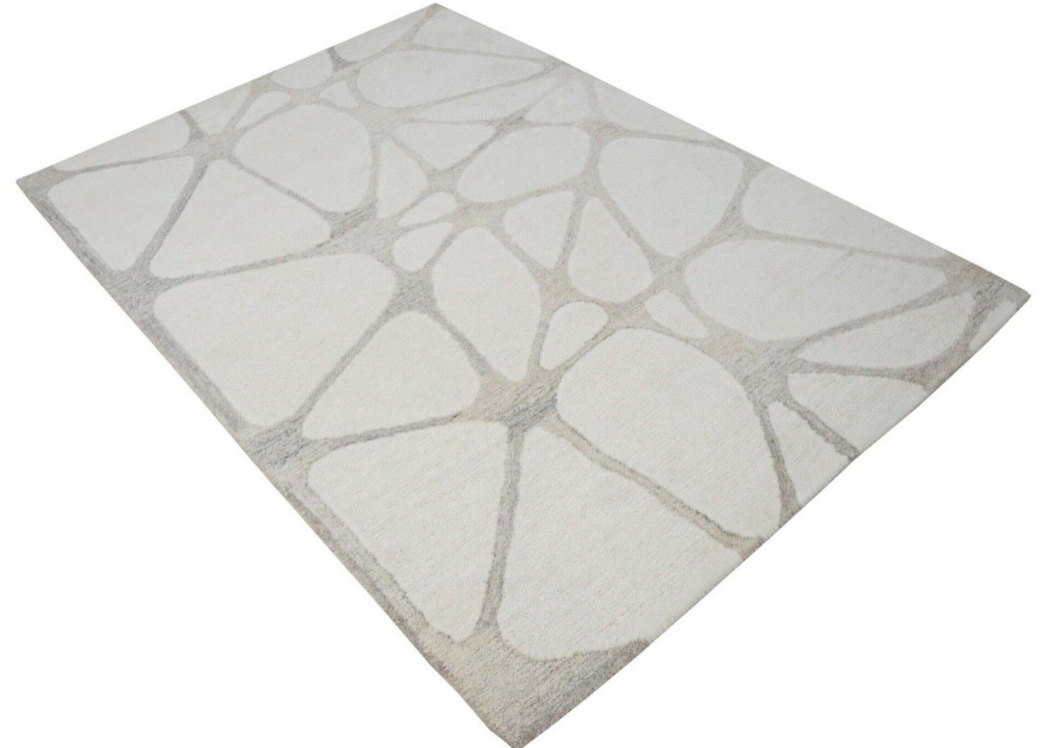 Beige Grau 160X230 cm Teppich 100% Wolle Orientteppich Handgetuftet HT387