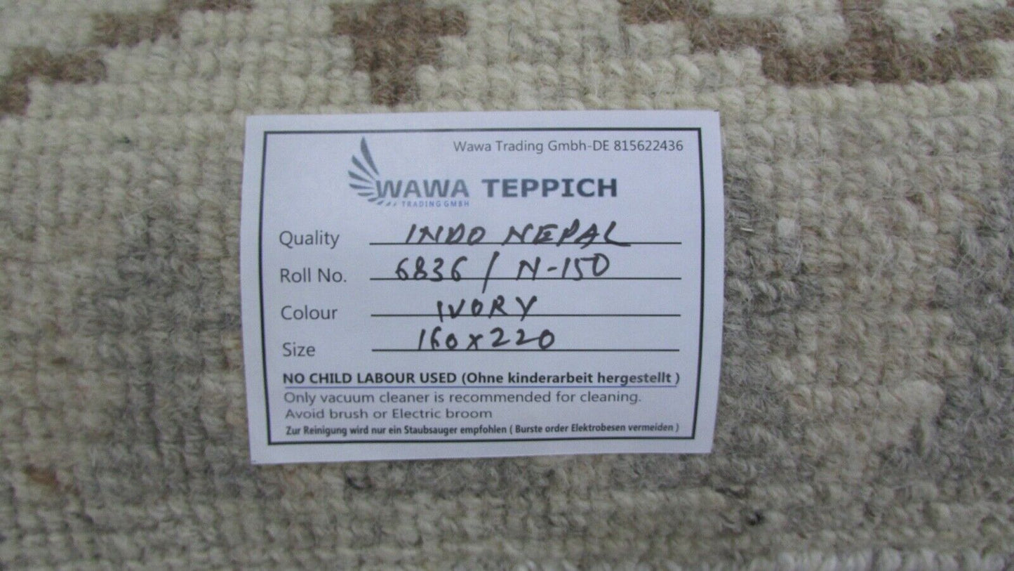 Nepal Teppich Handgeknüpft Beige 100% Wolle Orientteppich Braun 160X220 cm N-150