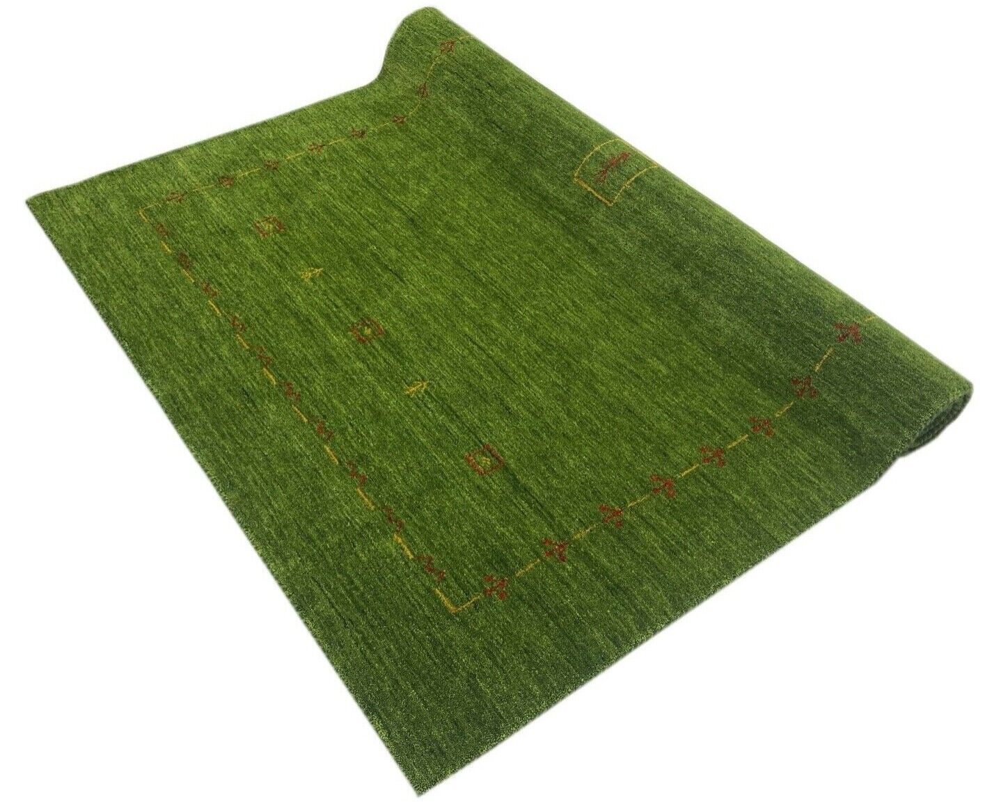 Groen Gabbeh-tapijt, 100% wol, 170x240 cm, woonkamer, oosters, handgeweven, W4