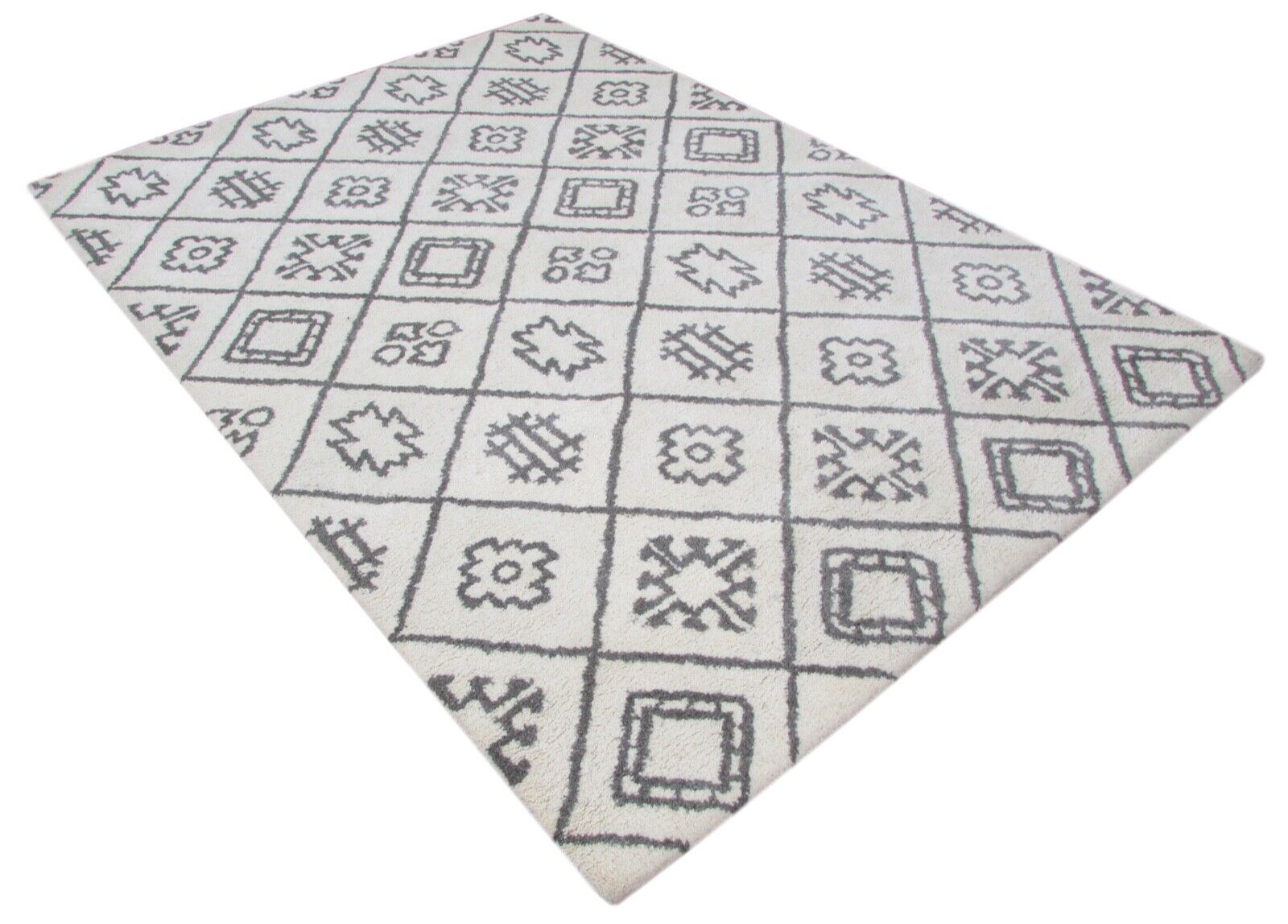 Wohnzimmer marokko Design Handgetuftet Teppich 100% Wolle Beige Grau 160X230 cm