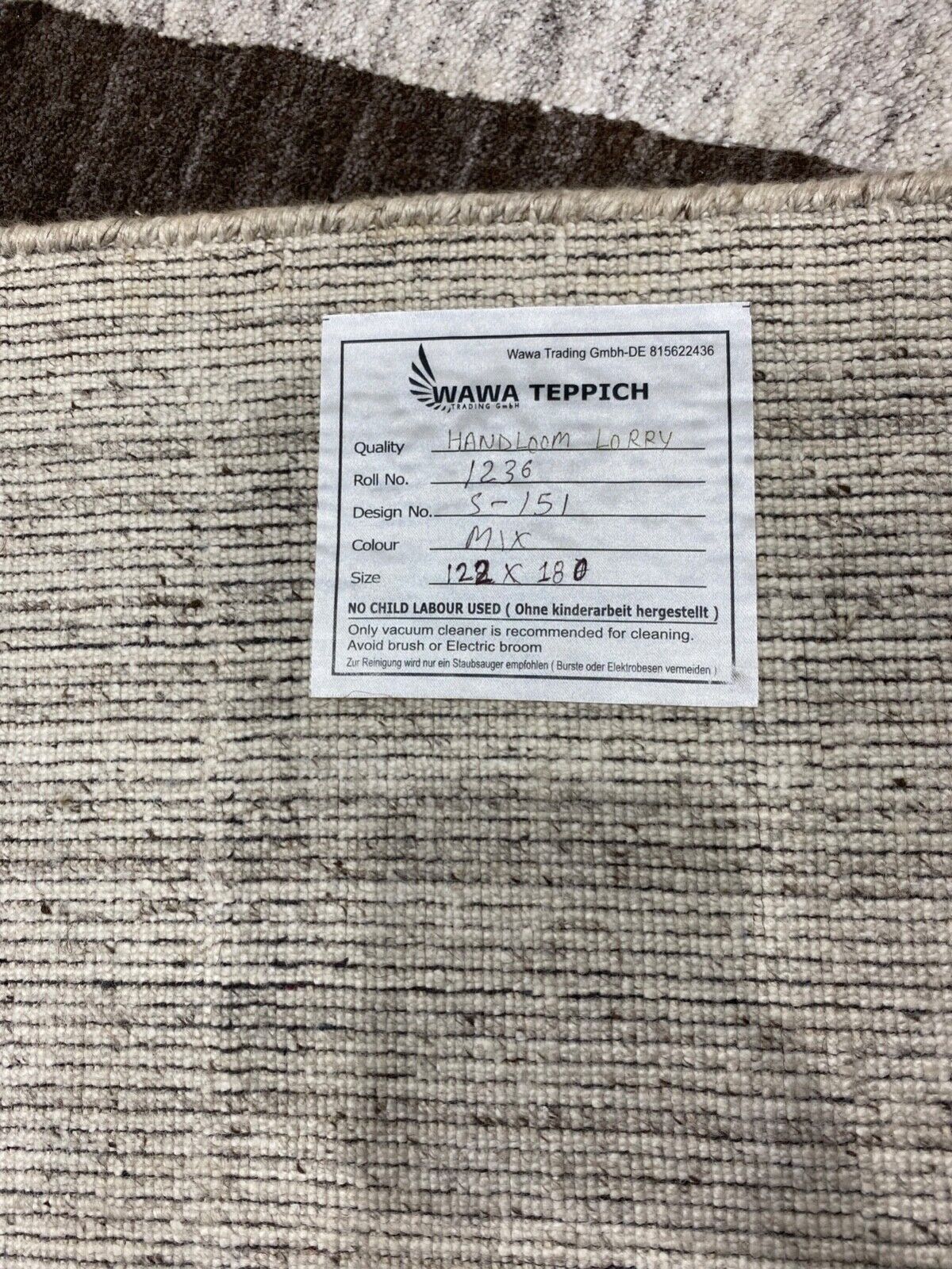 Teppich 100% Wolle Grau Beige Gabbeh lori Handgewebt 120x180 cm dp Garn S151