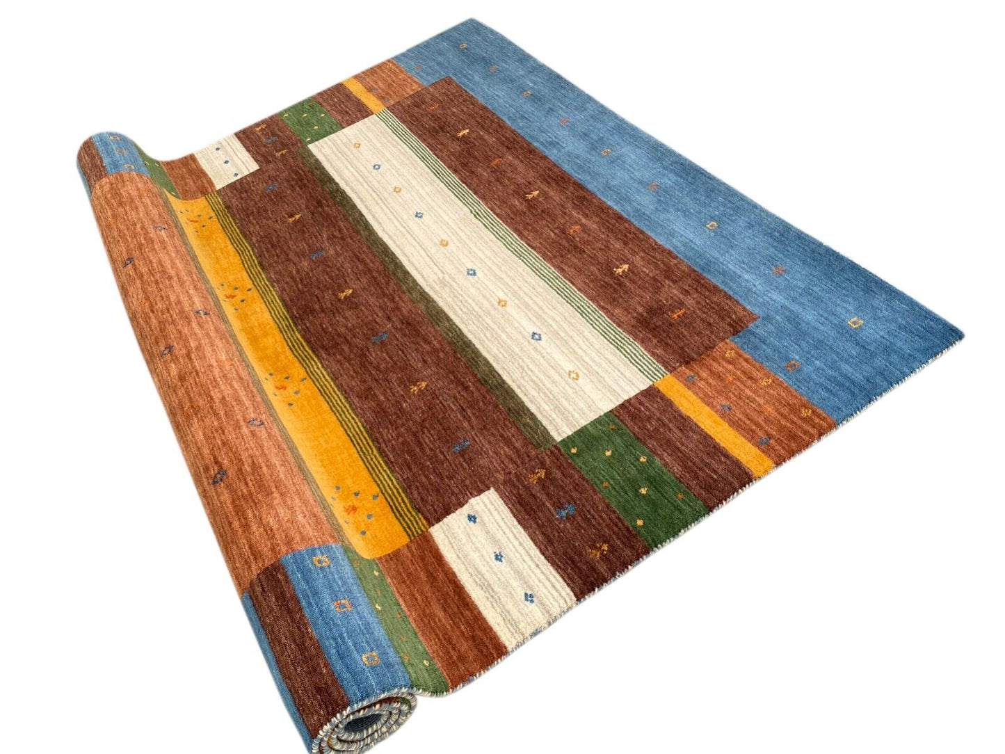 Gabbeh Teppich 100% Wolle 200x300 cm Blau Braun Handgewebt Orientteppich 111
