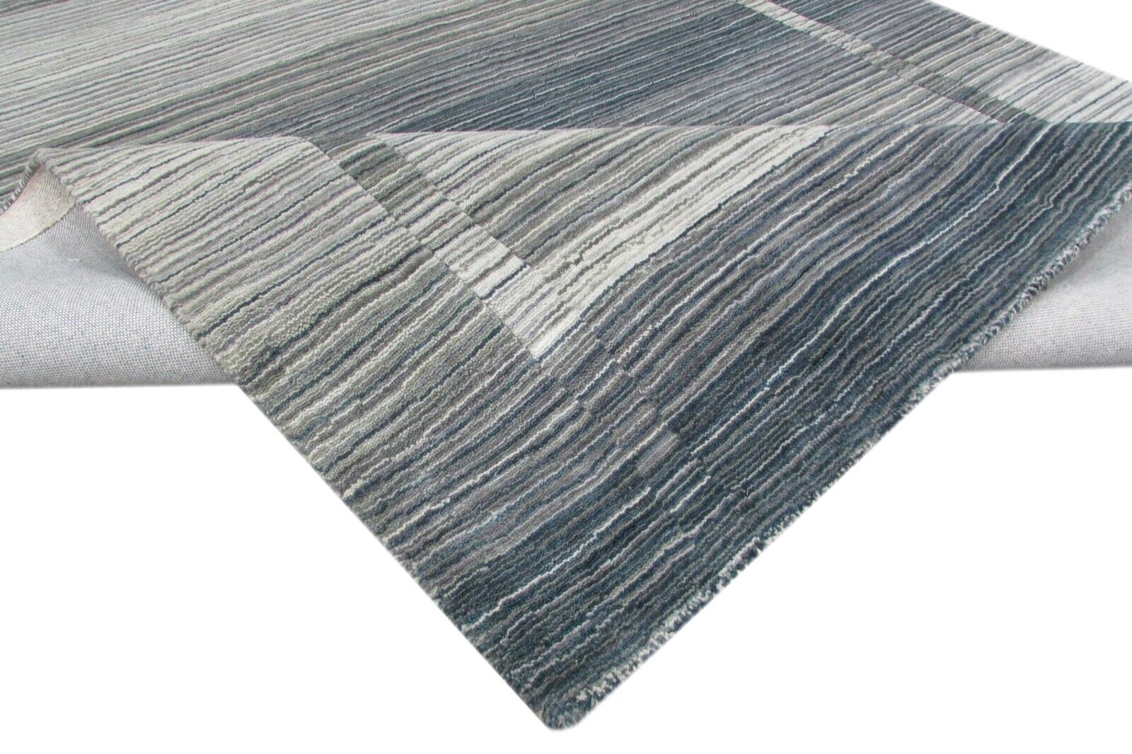 Teppich 100% Wolle Blau Grau 160X230 cm Handarbeit Loom T864