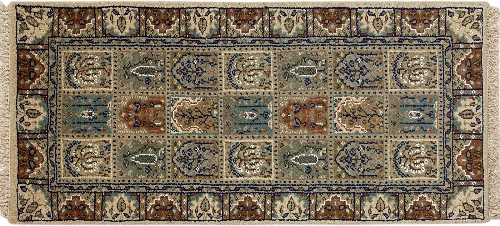 Beige Teppich Wolle Handgeknüpft Orientteppich 100% Schurwolle 70X150 cm B01