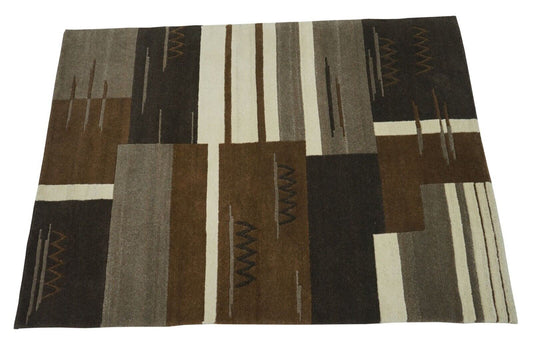 Nepal Teppich Handgeknüpft 100% Wolle Braun Beige Grau 140X195 cm N763