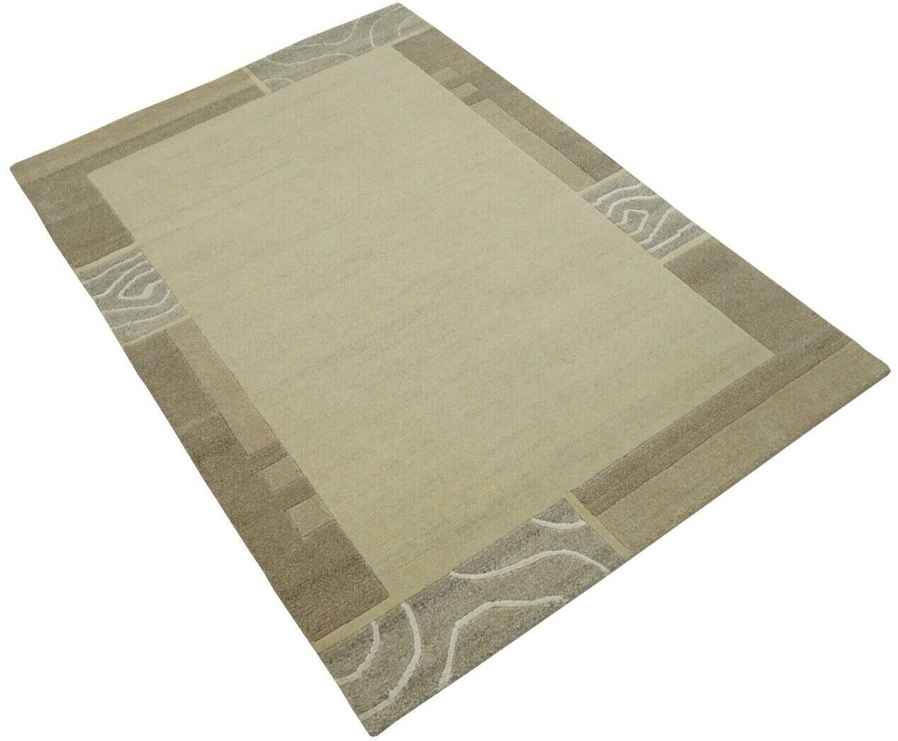 Nepal Teppich Handgeknüpft Beige 100% Wolle Orientteppich 120x180 cm N756