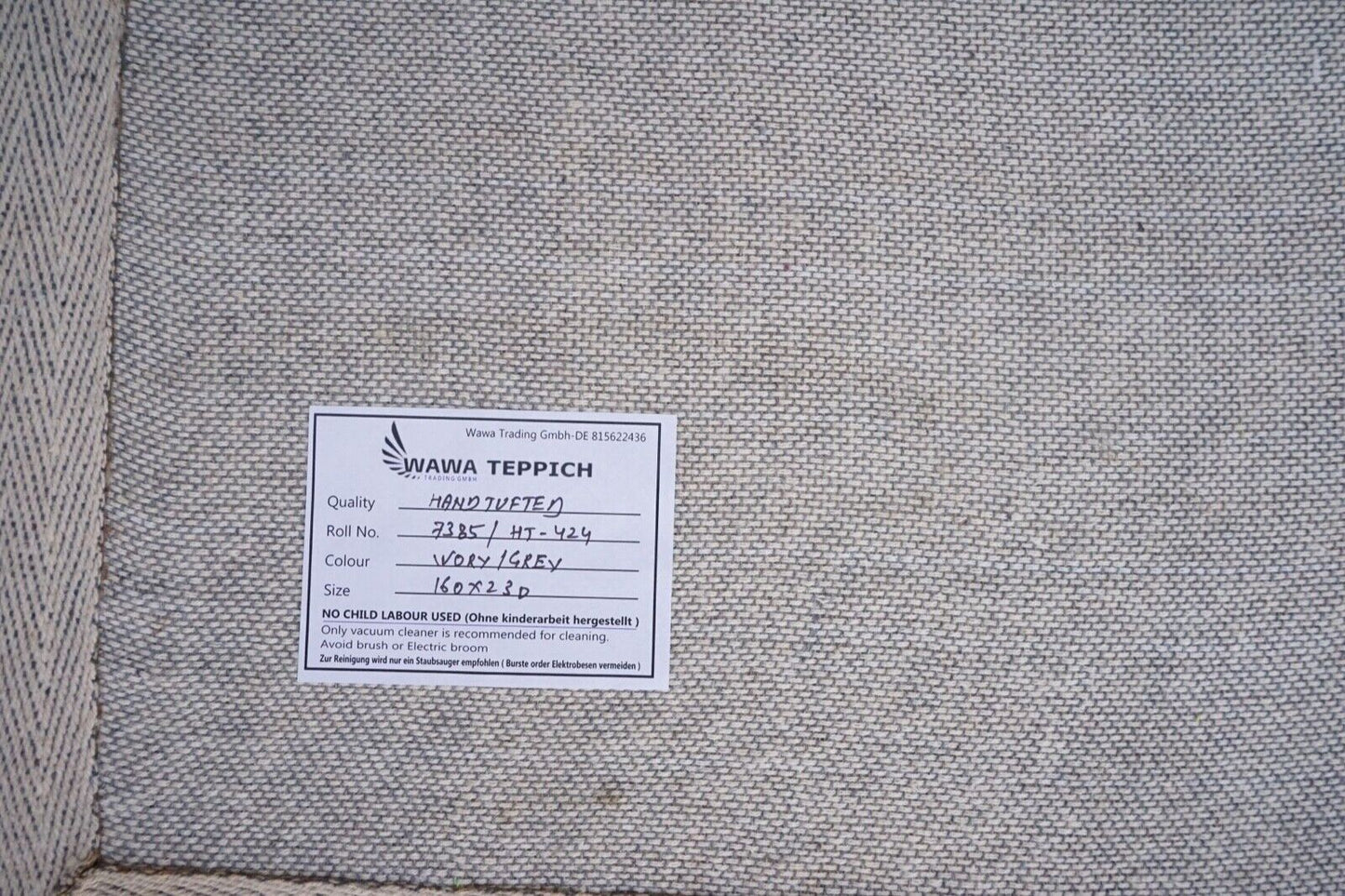 Teppich 100% Wolle Grau Beige 160X230 cm Natürliche Wolle Handgetuftet HT424