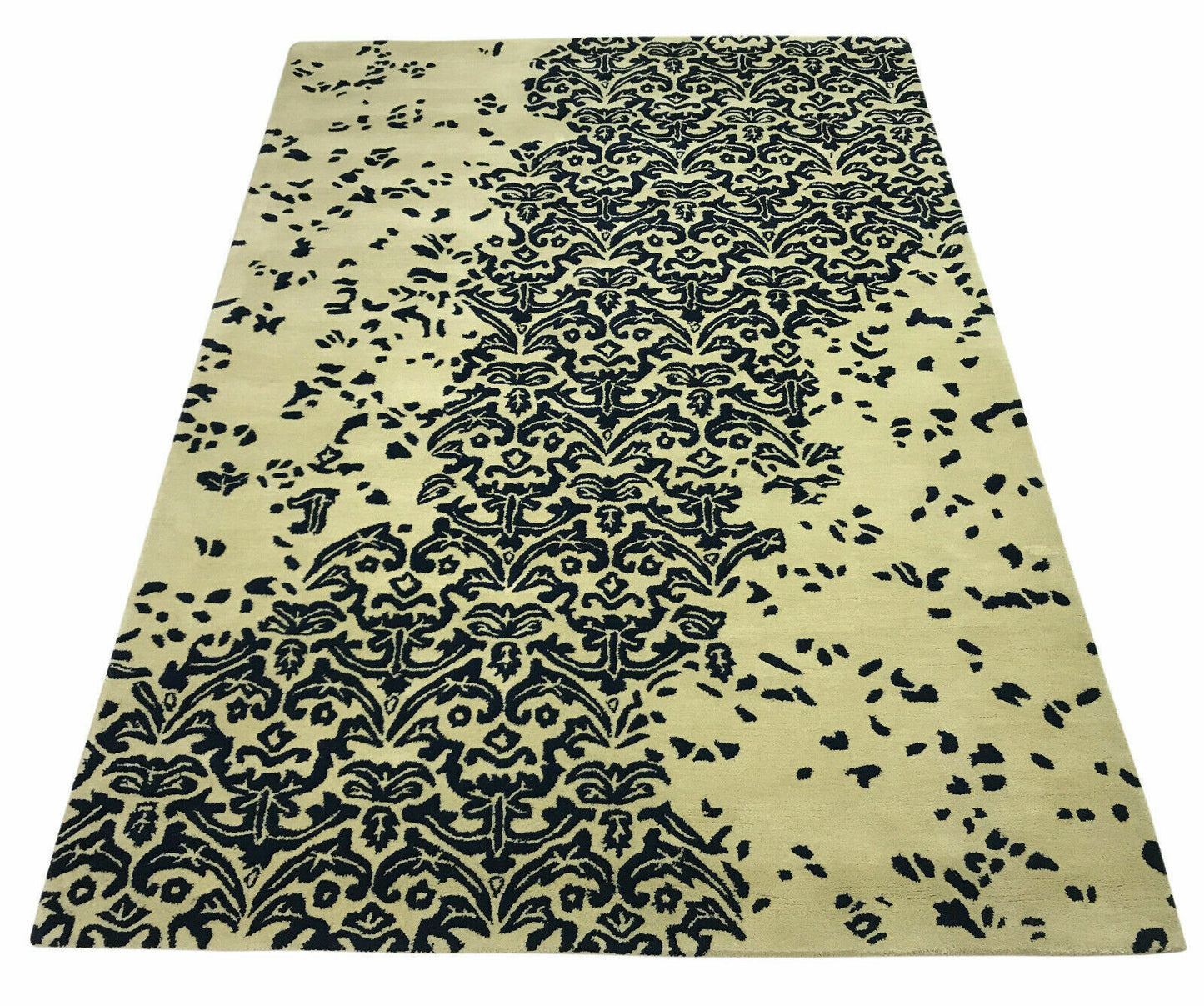 Beige Blau Teppich 100% Wolle 160X230 CM Orientteppich Handgetuftet Debbich