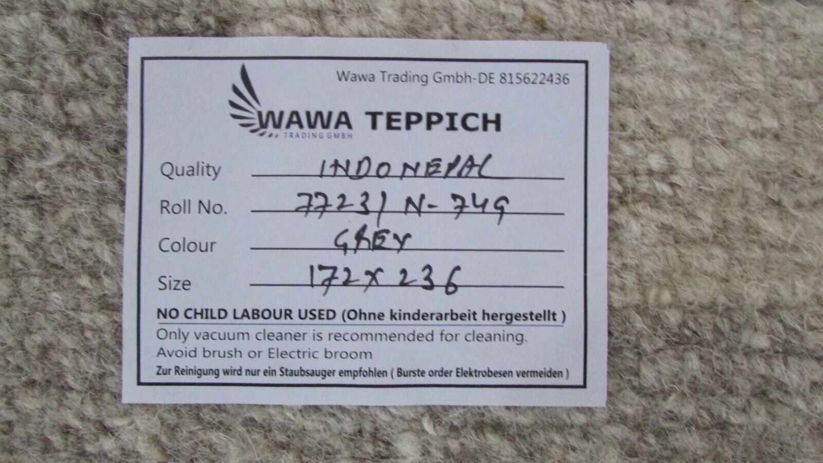 Grau Teppich Indo Nepal Handgeknüpft 100% Wolle 170X240 cm Orienttepich N749