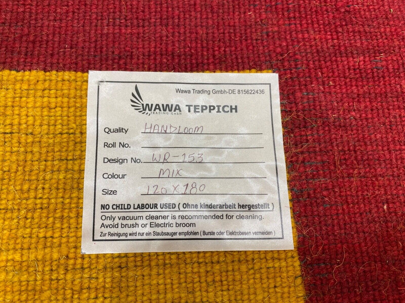 Gold Rot Teppich 100% Wolle Gabbeh 120x180 cm Handgewebt Home Deko WR153