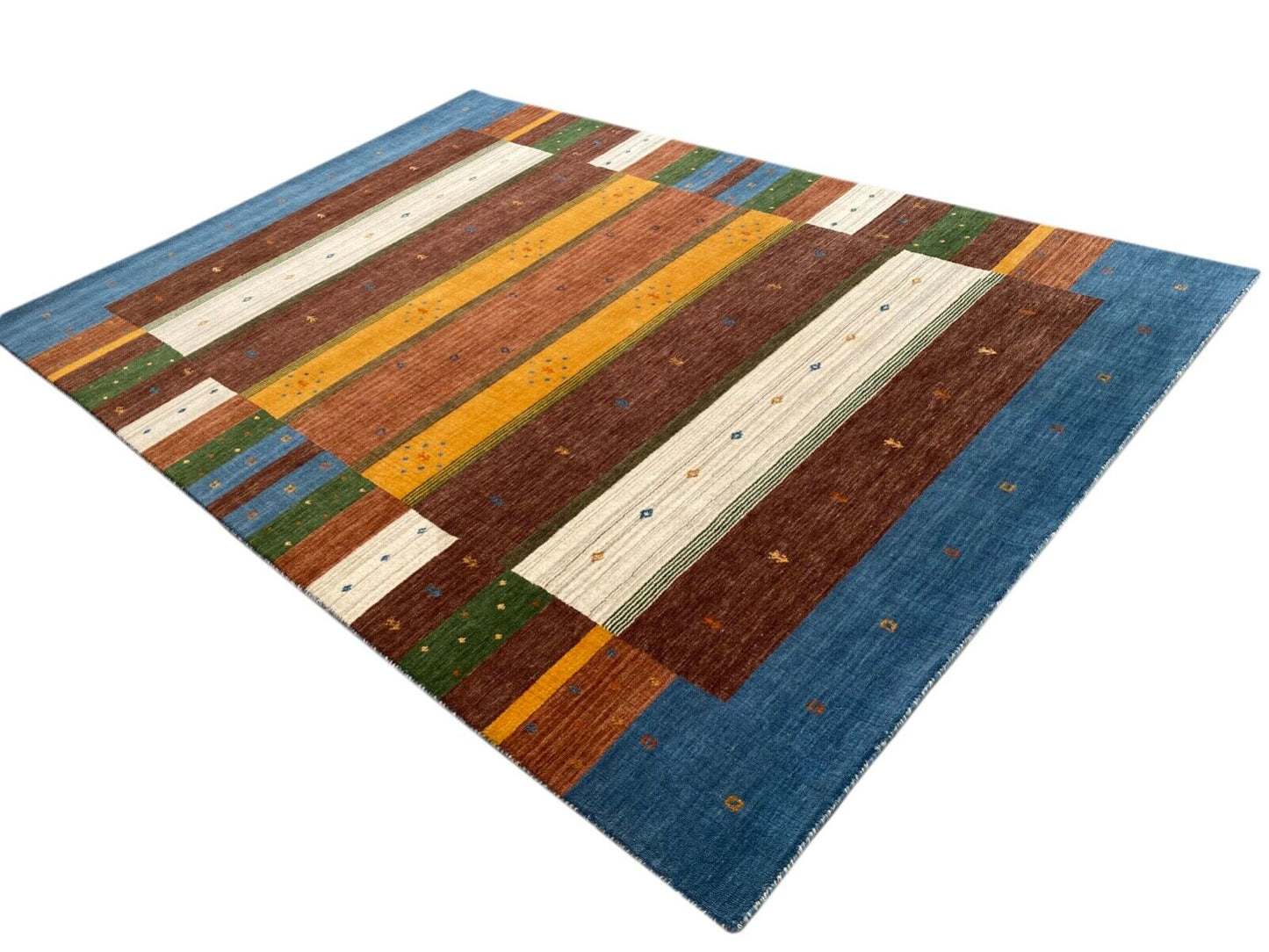 Gabbeh Teppich 100% Wolle 200x300 cm Blau Braun Handgewebt Orientteppich 111