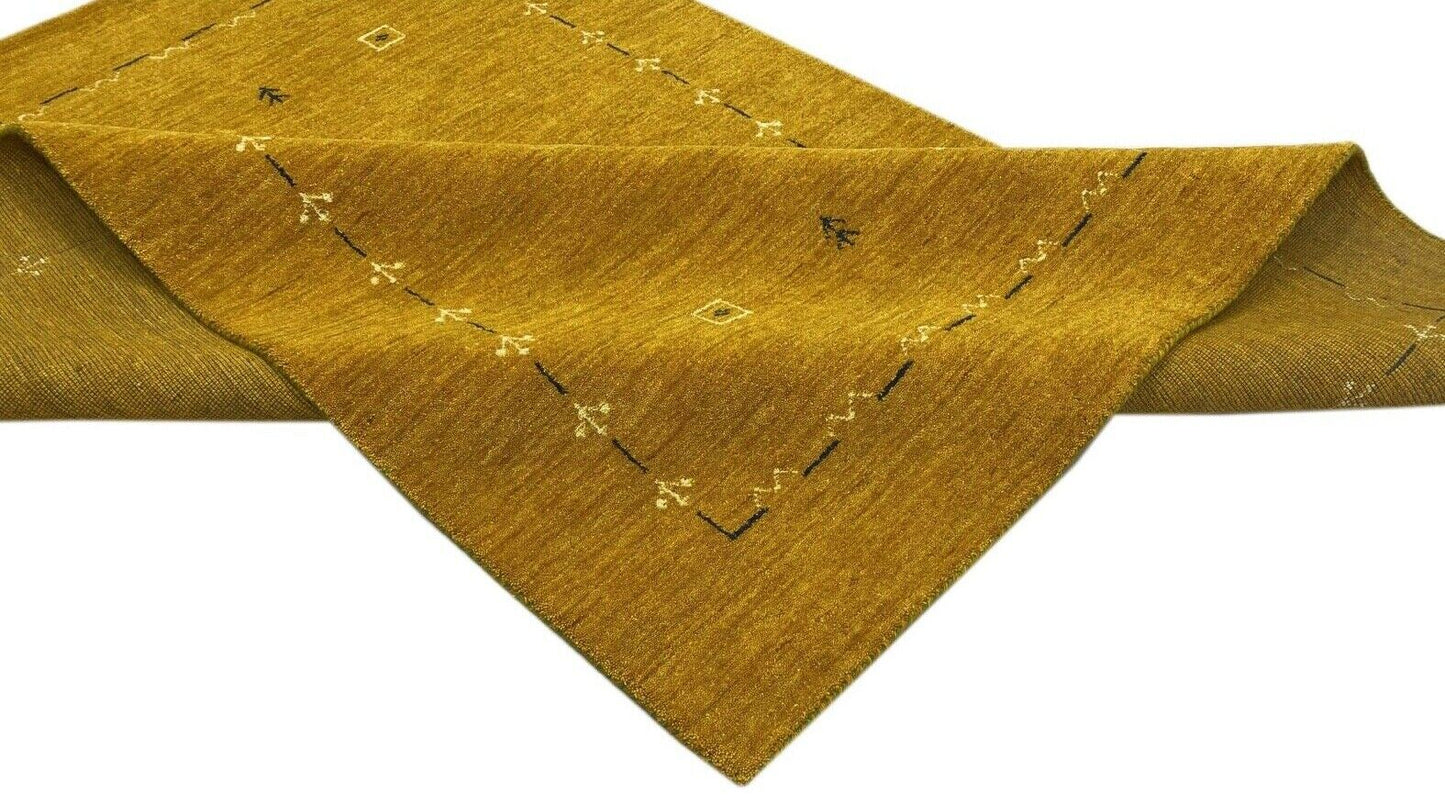 Wohnzimmer Gold Gabbeh Teppich 100% Wolle 170x240 cm Orient Handgewebt W2